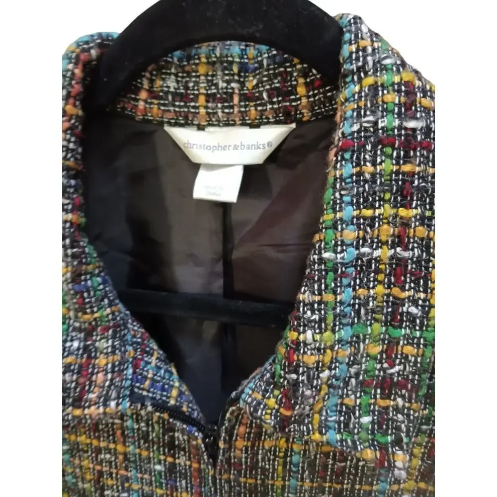 Vintage CHRISTOPHER & BANKS Full Zip Blazer Jacket Rainbow Tweed Womens Size M